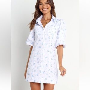 NEVER WORN - Blue floral puff sleeve Petal and Pup mini dress